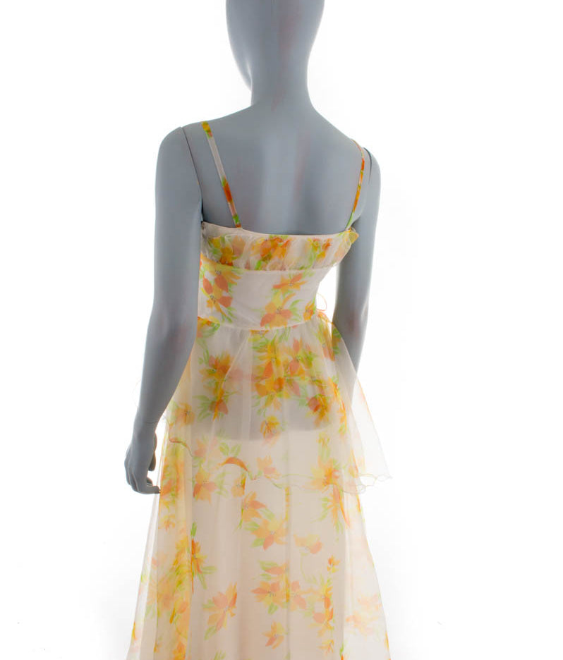 Zartes Cocktailkleid weiß gelb Blumen