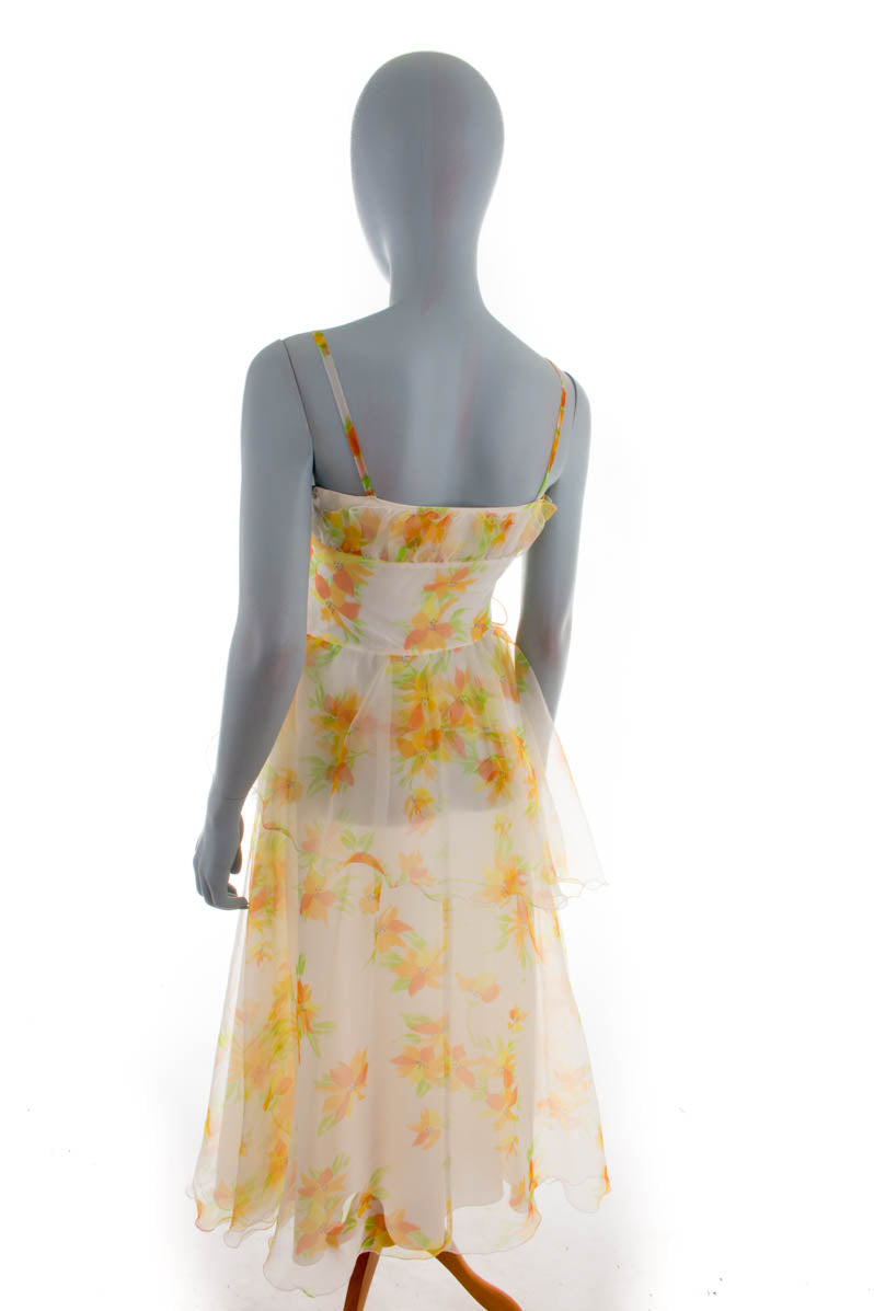 Zartes Cocktailkleid weiß gelb Blumen