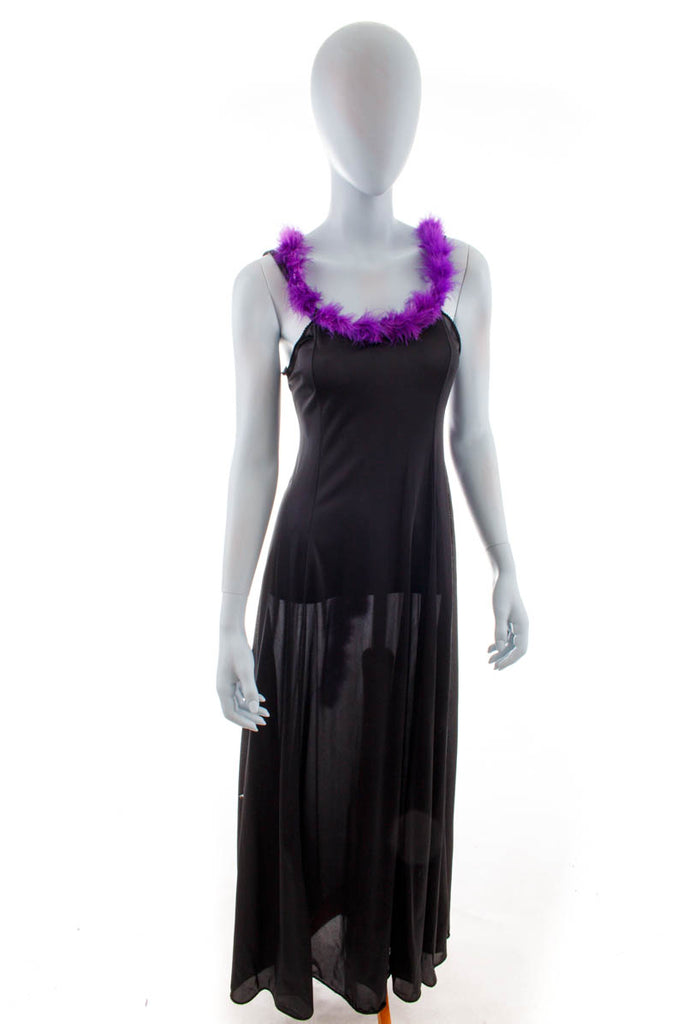 Vintage Negligee lang schwarz Federn Default Title 70er 80er Boho Disco Frau Rockabilly S 36-38 schwarz vintageberlin.de