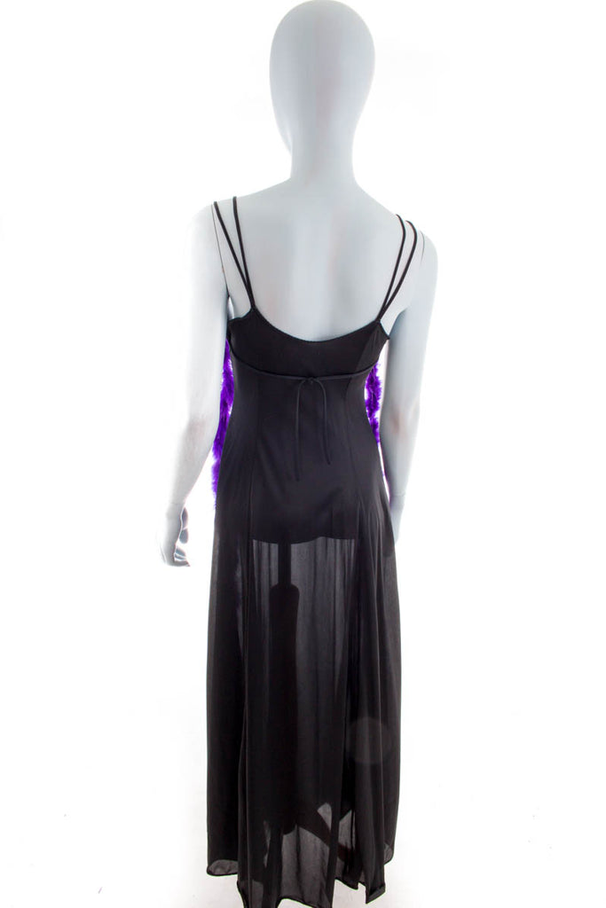 Vintage Negligee lang schwarz Federn 70er 80er Boho Disco Frau Rockabilly S 36-38 schwarz vintageberlin.de