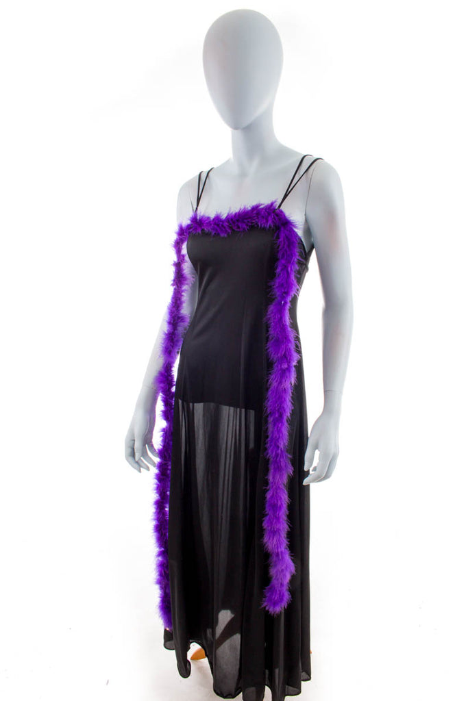 Vintage Negligee lang schwarz Federn 70er 80er Boho Disco Frau Rockabilly S 36-38 schwarz vintageberlin.de