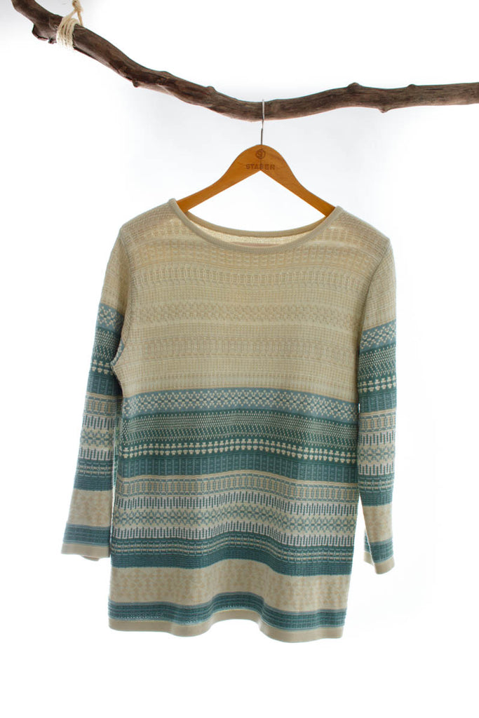 Vintage Langpulli türkis 90er beige Frau L 44-46 M 40-42 türkis vintageberlin.de