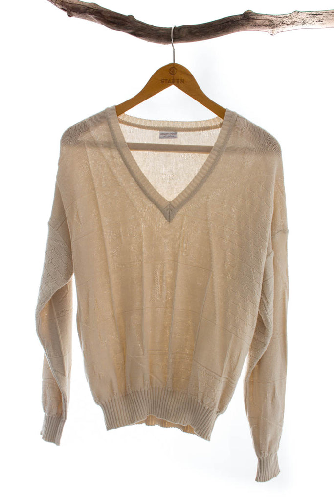 Vintage Pulli beige V-Ausschnitt Default Title 80er 90er beige M 48-50 Mann vintageberlin.de