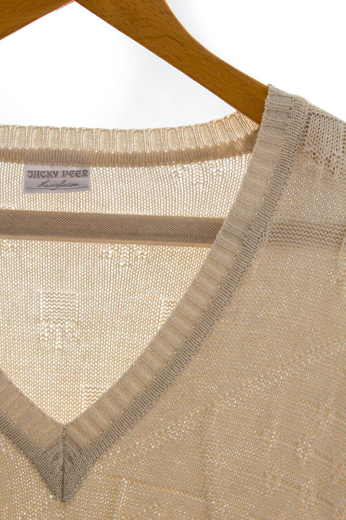 Vintage Pulli beige V-Ausschnitt 80er 90er beige M 48-50 Mann vintageberlin.de