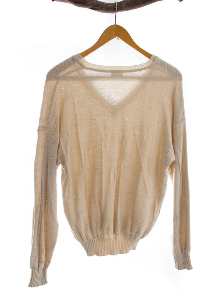Vintage Pulli beige V-Ausschnitt 80er 90er beige M 48-50 Mann vintageberlin.de