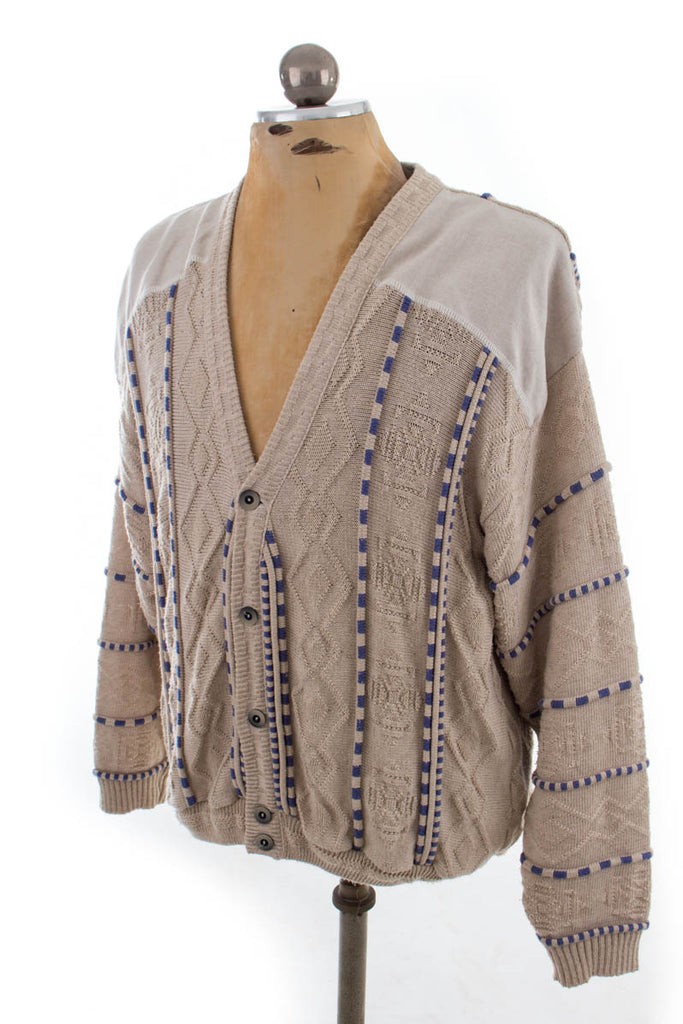 Vintage Strickjacke beige 80er 90er beige L 52-54 Mann vintageberlin.de