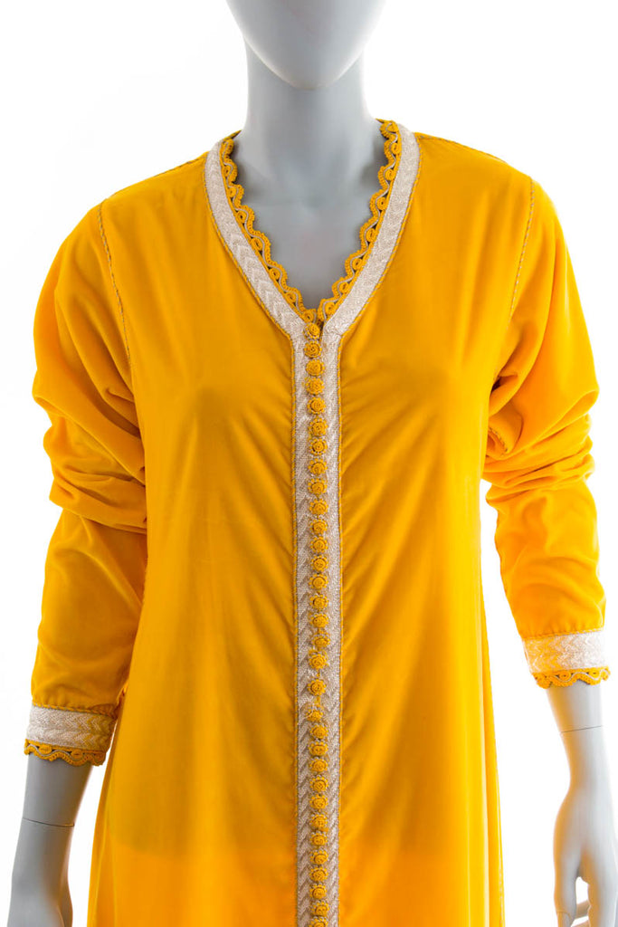 Vintage orig 70er Kaftan gelb Samt 60er 70er Abendmode Boho Disco Frau gelb M 40-42 real-disco real_disco S 36-38 Schlager Special vintageberlin.de