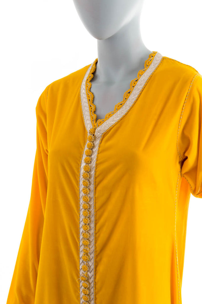 Vintage orig 70er Kaftan gelb Samt 60er 70er Abendmode Boho Disco Frau gelb M 40-42 real-disco real_disco S 36-38 Schlager Special vintageberlin.de