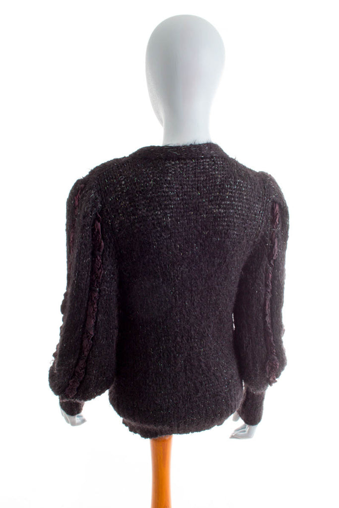 Wollmix Strickjacke schwarz Glitzer 80er Boho Frau M 40-42 Rockabilly S 36-38 schwarz Sekretärin vintageberlin.de