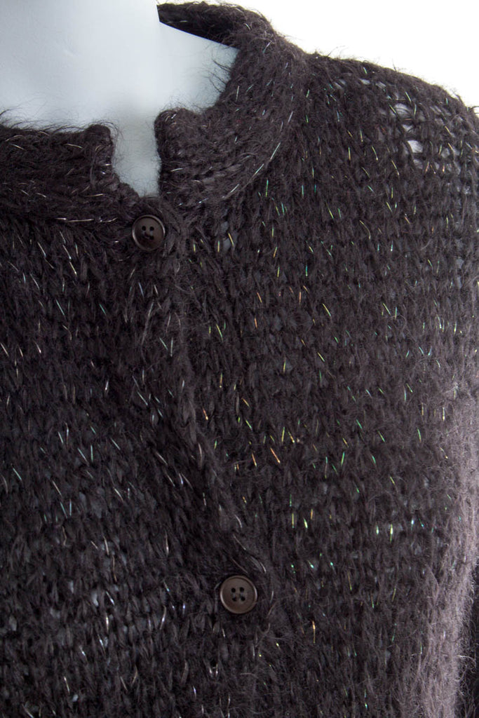 Wollmix Strickjacke schwarz Glitzer 80er Boho Frau M 40-42 Rockabilly S 36-38 schwarz Sekretärin vintageberlin.de