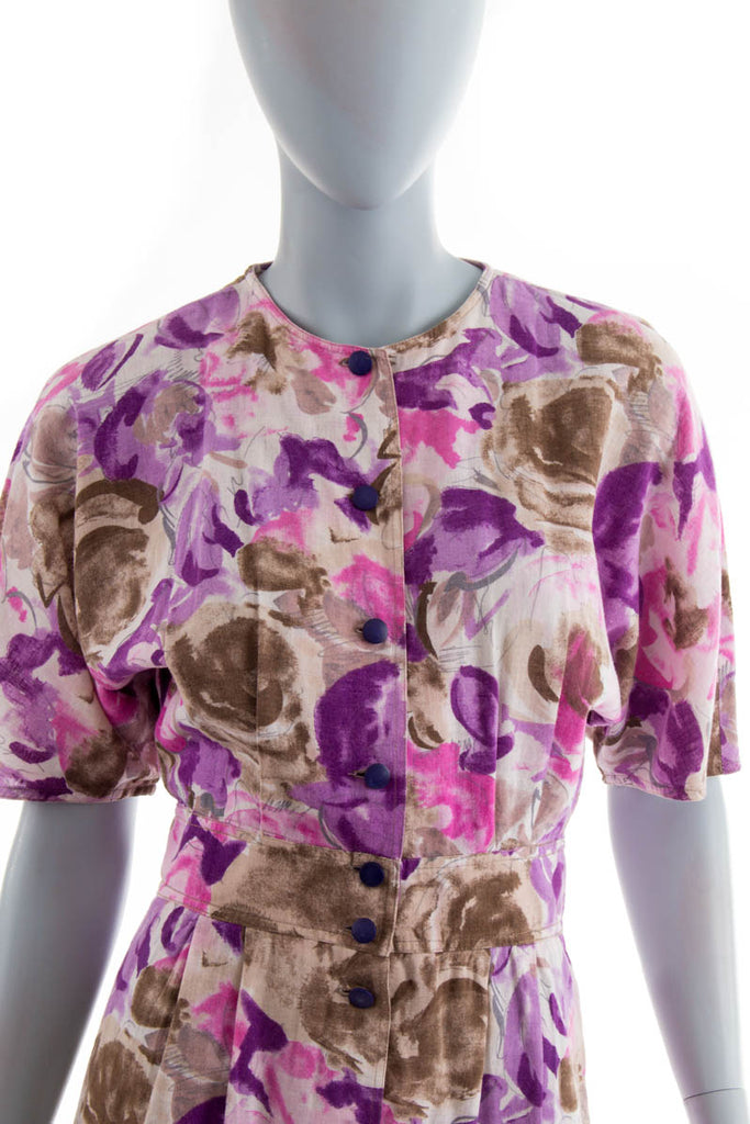 Vintage Sommerkleid bunt Leinenmix 80er 90er Boho bunt Frau lila Rockabilly XS 32-34 vintageberlin.de