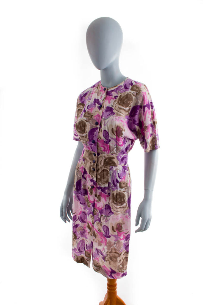 Vintage Sommerkleid bunt Leinenmix 80er 90er Boho bunt Frau lila Rockabilly XS 32-34 vintageberlin.de