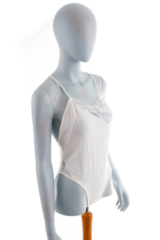 Vintage Body weiß Spitze asymmetrisch 70er 80er Boho Disco Frau L 44-46 M 40-42 Rockabilly weiß vintageberlin.de