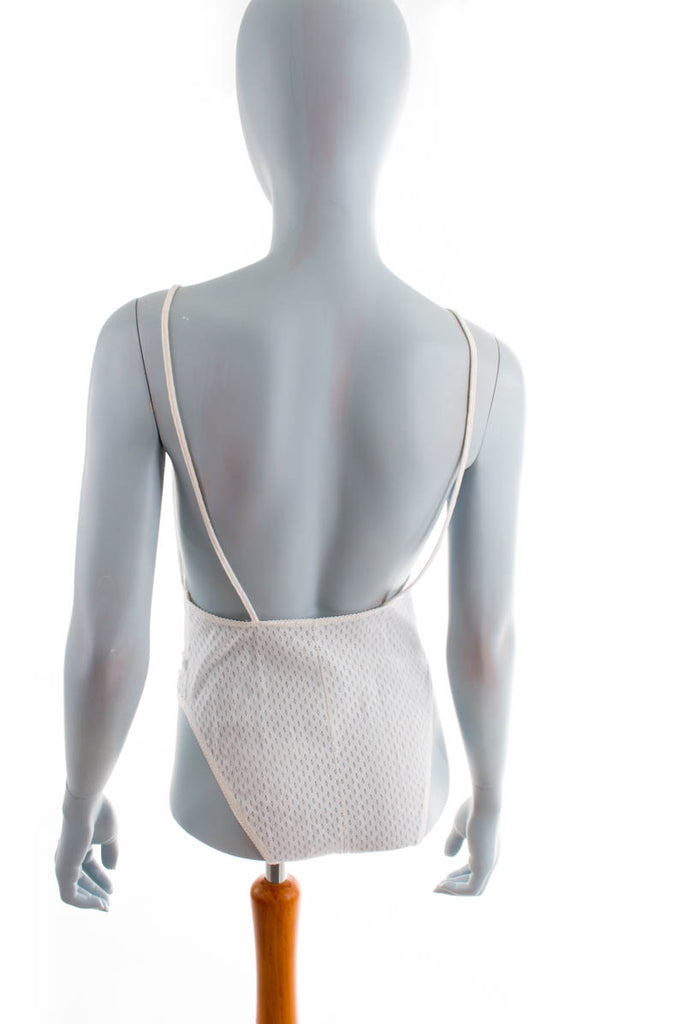 Vintage Body weiß Spitze asymmetrisch 70er 80er Boho Disco Frau L 44-46 M 40-42 Rockabilly weiß vintageberlin.de