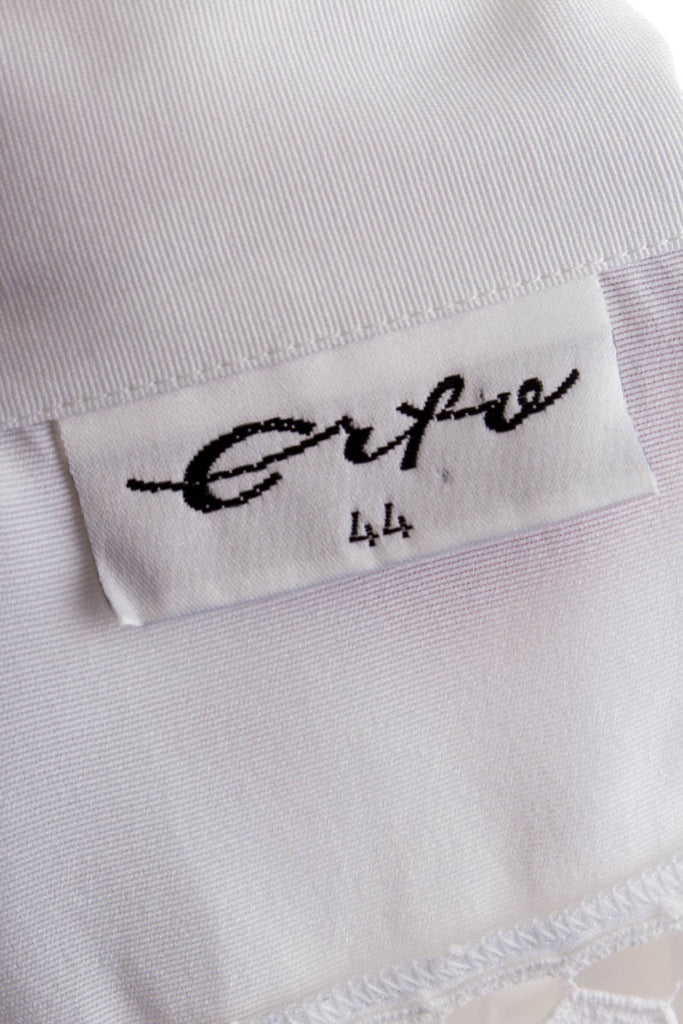 Vintage Bluse weiß Spitzeneinsatz 90er Boho Frau L 44-46 Sekretärin weiß vintageberlin.de