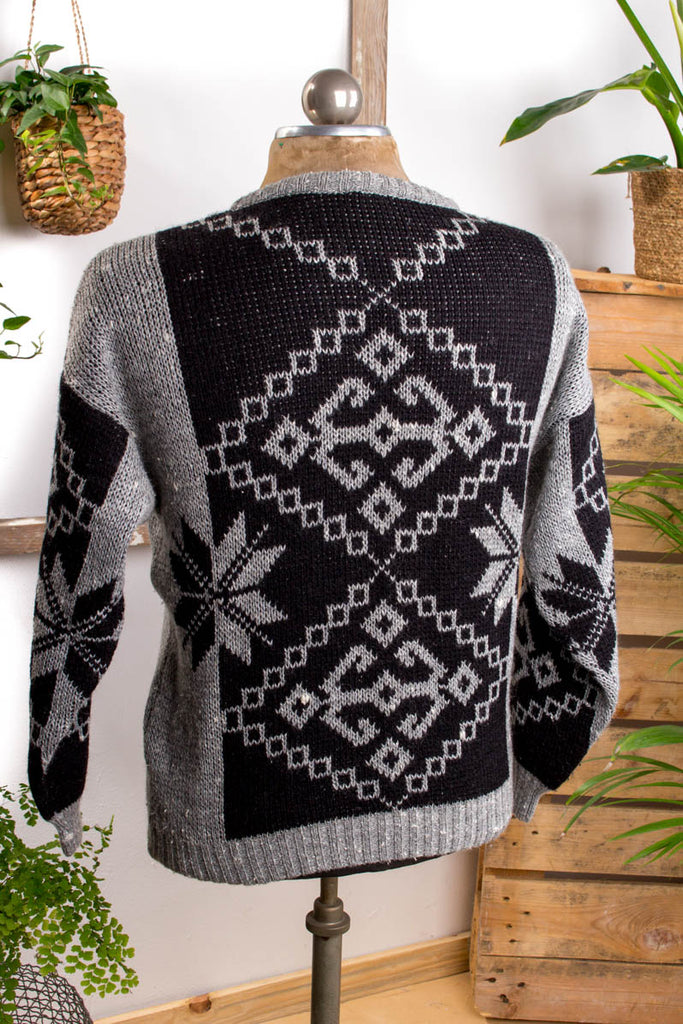 Winter Strickpullover Wollmix 80er Boho Dandy grau M 48-50 Mann Rockabilly schwarz vintageberlin.de