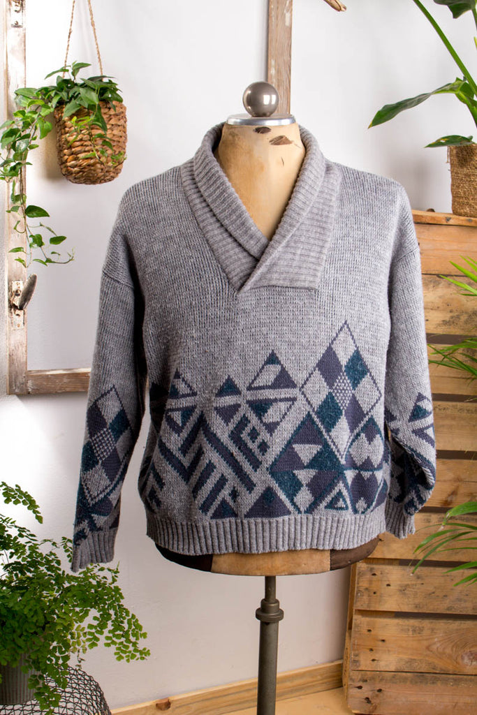 Pullover grau blau Wollmix Default Title 80er 90er blau Dandy grau L 52-54 Mann vintageberlin.de