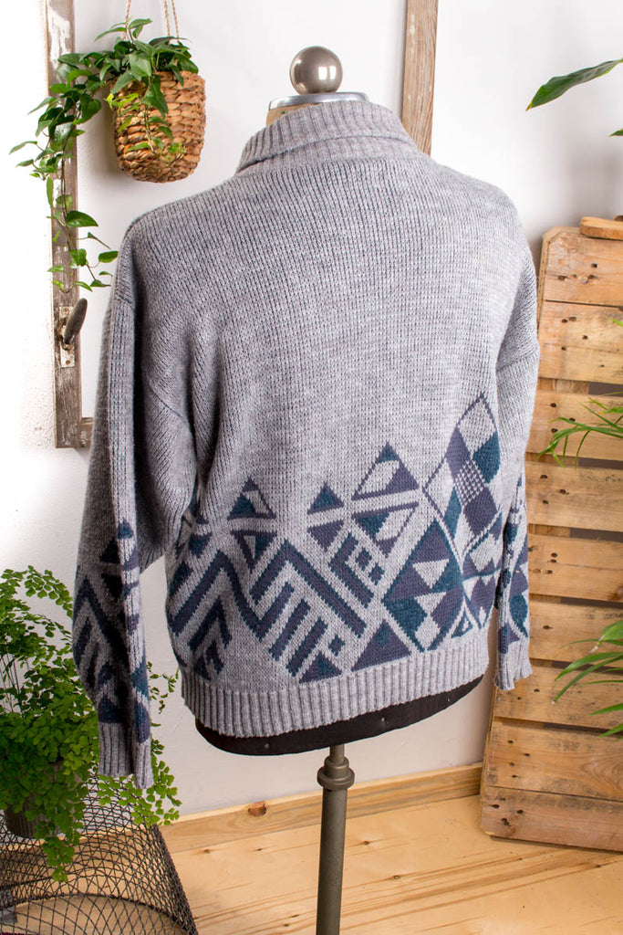 Pullover grau blau Wollmix 80er 90er blau Dandy grau L 52-54 Mann vintageberlin.de