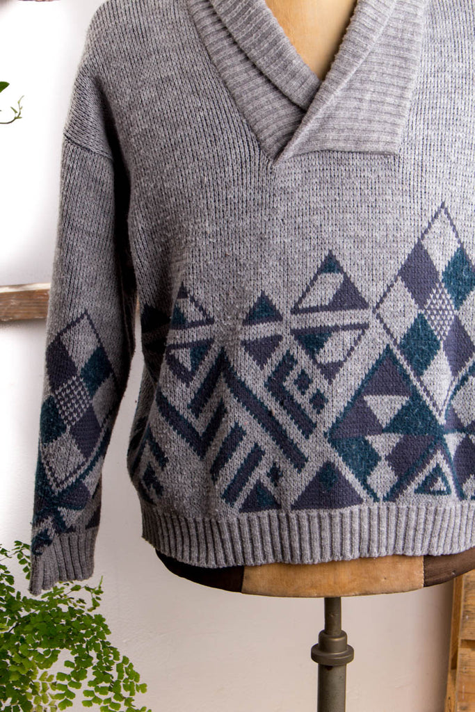 Pullover grau blau Wollmix 80er 90er blau Dandy grau L 52-54 Mann vintageberlin.de