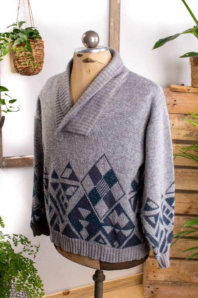 Pullover grau blau Wollmix 80er 90er blau Dandy grau L 52-54 Mann vintageberlin.de