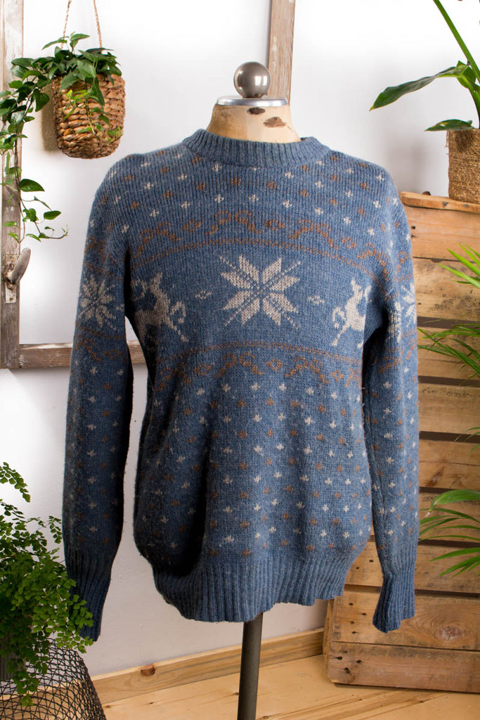 Vintage Island Pullover Rentier+Schnee Default Title 80er 90er blau Boho L 52-54 Mann Rockabilly vintageberlin.de