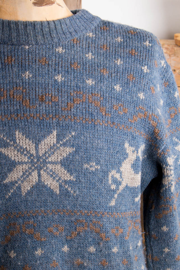 Vintage Island Pullover Rentier+Schnee 80er 90er blau Boho L 52-54 Mann Rockabilly vintageberlin.de