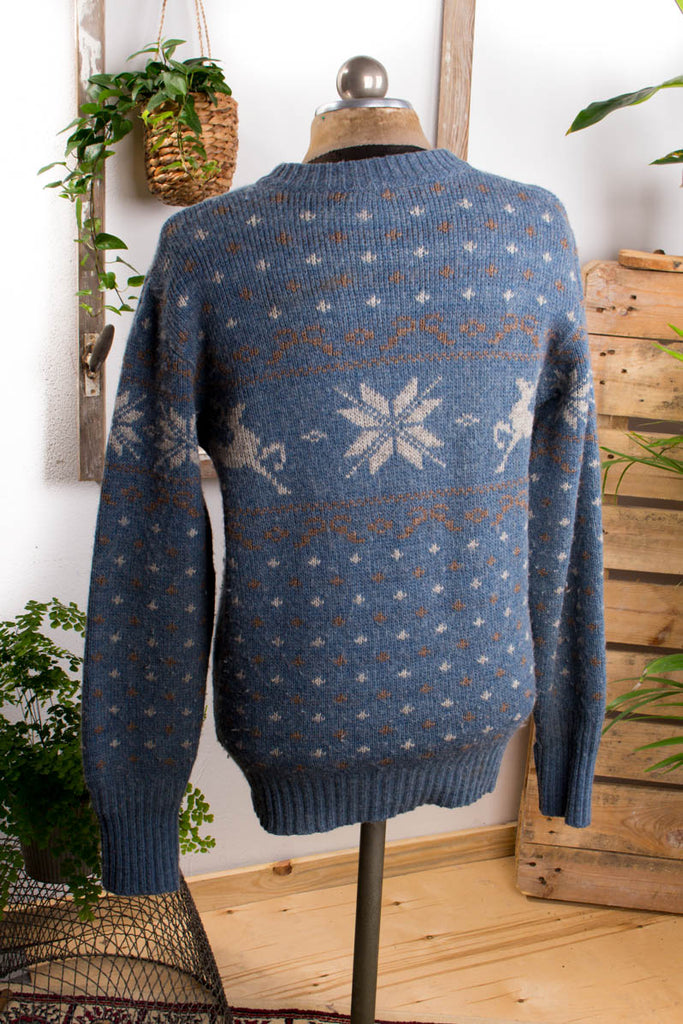 Vintage Island Pullover Rentier+Schnee 80er 90er blau Boho L 52-54 Mann Rockabilly vintageberlin.de