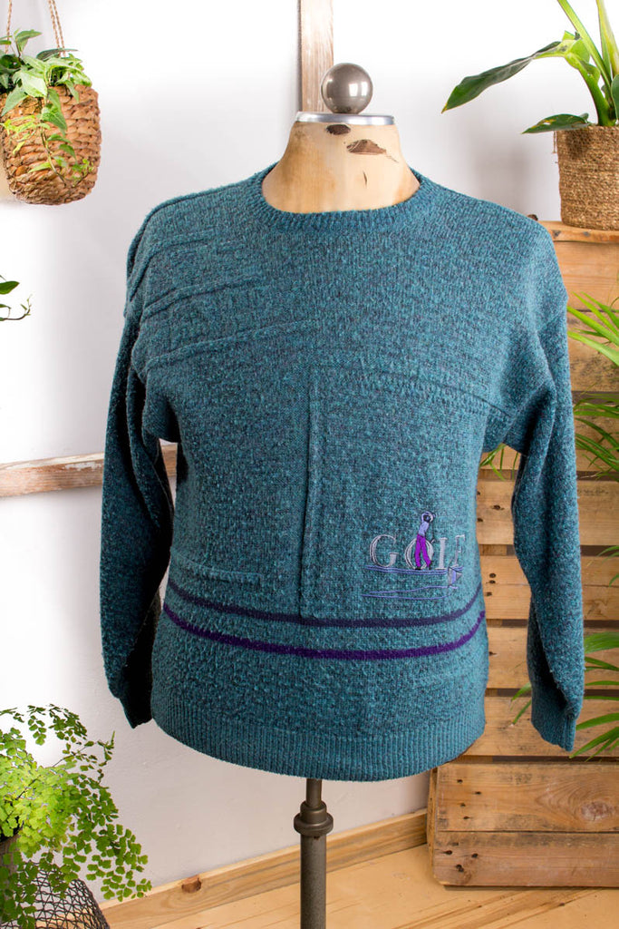 Vintage 80er Golf Pulli türkis Default Title 80er 90er Dandy Disco Mann S 44-46 türkis vintageberlin.de