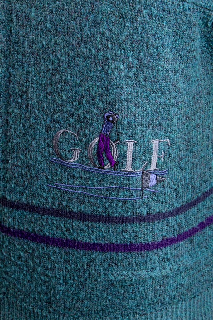 Vintage 80er Golf Pulli türkis 80er 90er Dandy Disco Mann S 44-46 türkis vintageberlin.de