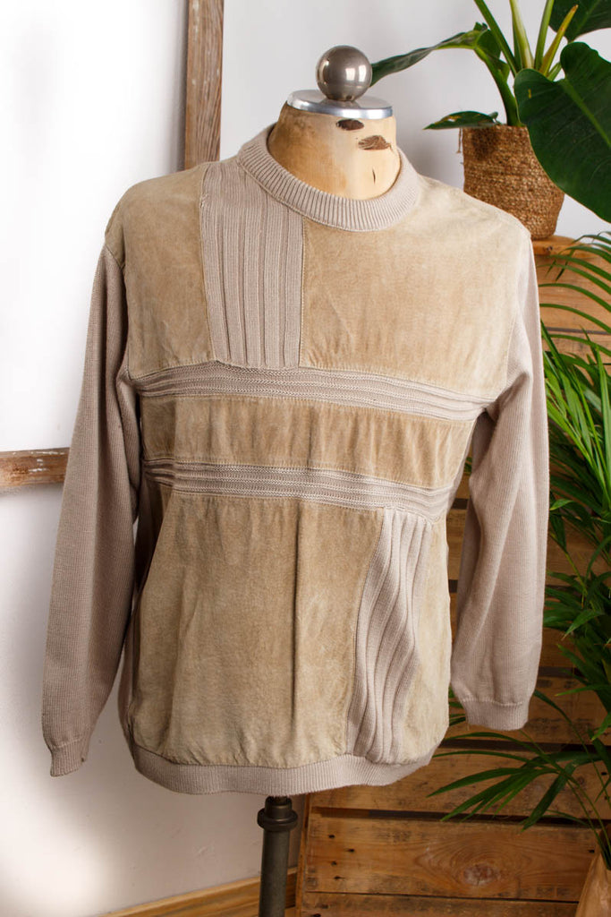 Vintage Pulli Strick + Leder Default Title 80er beige M 48-50 Mann vintageberlin.de