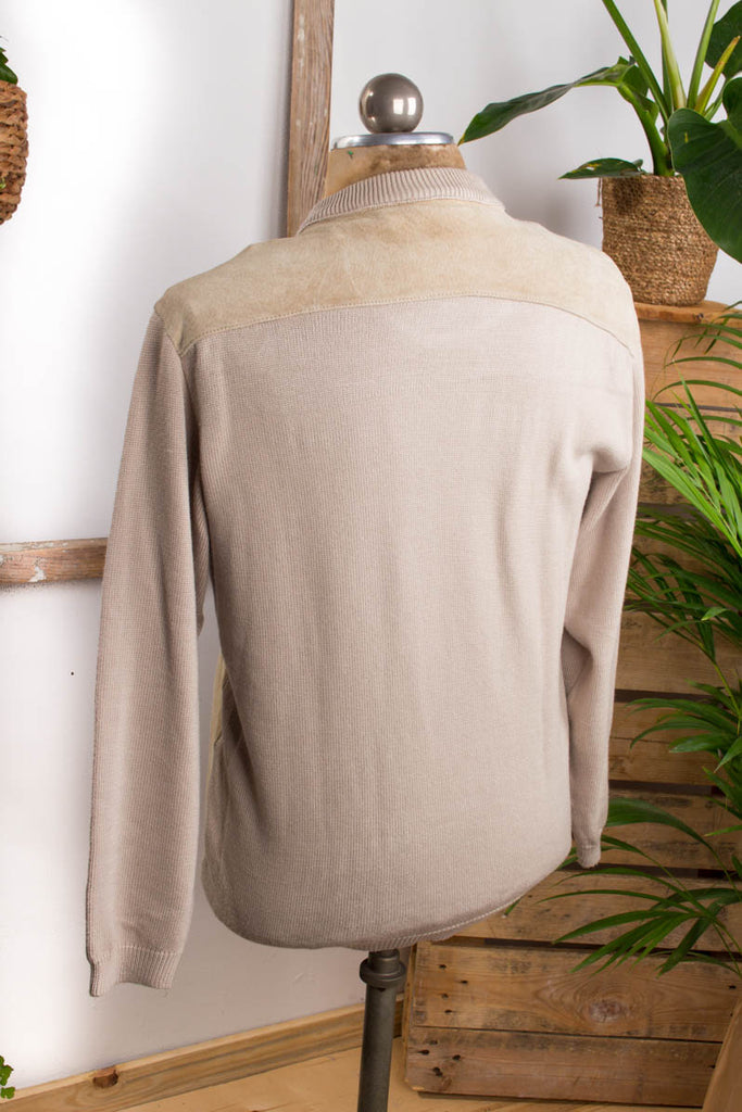 Vintage Pulli Strick + Leder 80er beige M 48-50 Mann vintageberlin.de