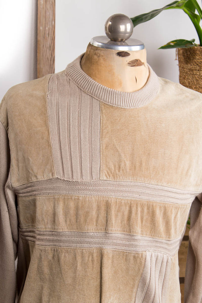Vintage Pulli Strick + Leder 80er beige M 48-50 Mann vintageberlin.de
