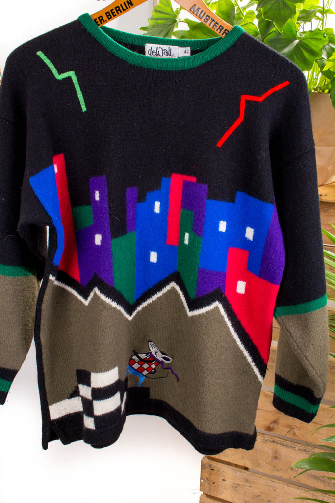 90er Jahre Pulli Wollmix 80er 90er bunt Disco Frau M 40-42 Sekretärin vintageberlin.de