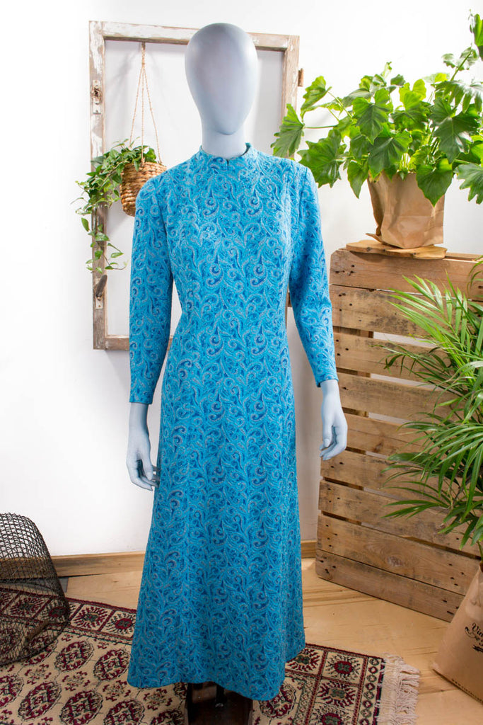 60er Abendkleid blau Brokat Default Title 60er 70er Abendmode blau Disco Frau L 44-46 M 40-42 Schlager Special türkis vintageberlin.de