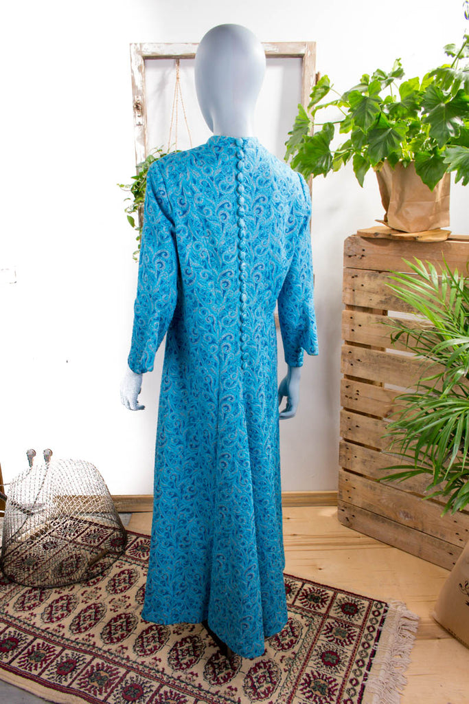 60er Abendkleid blau Brokat 60er 70er Abendmode blau Disco Frau L 44-46 M 40-42 Schlager Special türkis vintageberlin.de