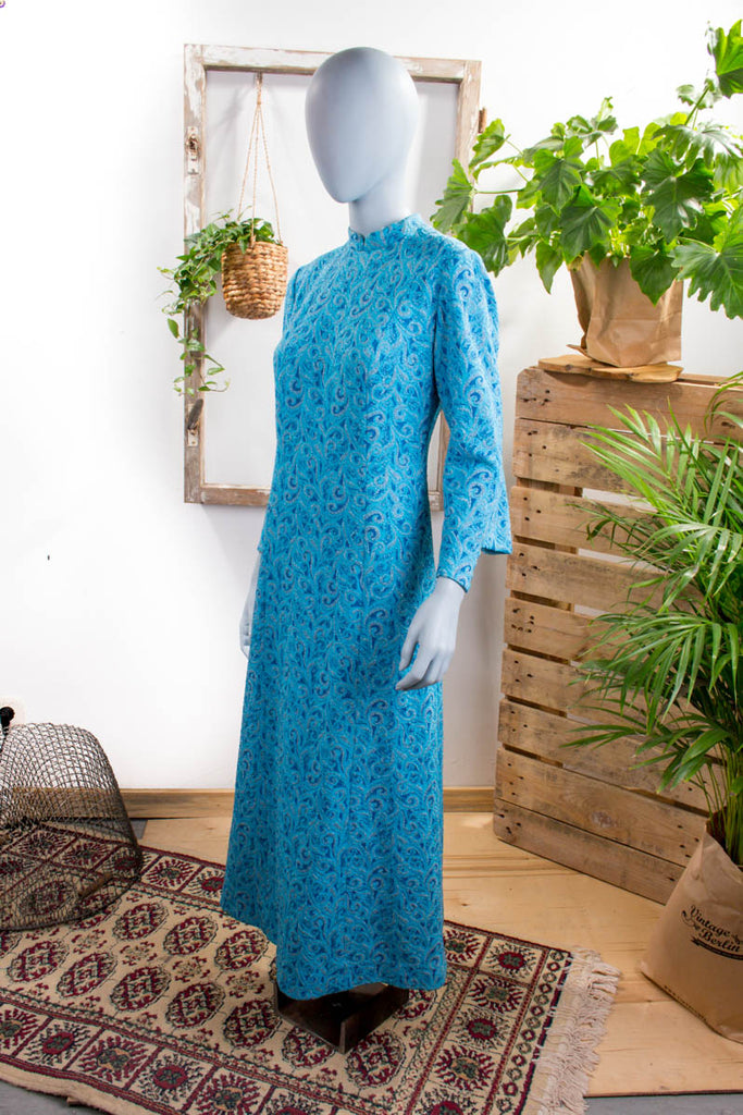 60er Abendkleid blau Brokat 60er 70er Abendmode blau Disco Frau L 44-46 M 40-42 Schlager Special türkis vintageberlin.de