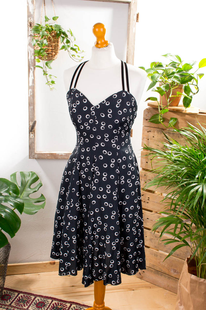 Sommerkleid schwarz punkte Viskose Default Title 90er Boho Frau Rockabilly S 36-38 schwarz vintageberlin.de
