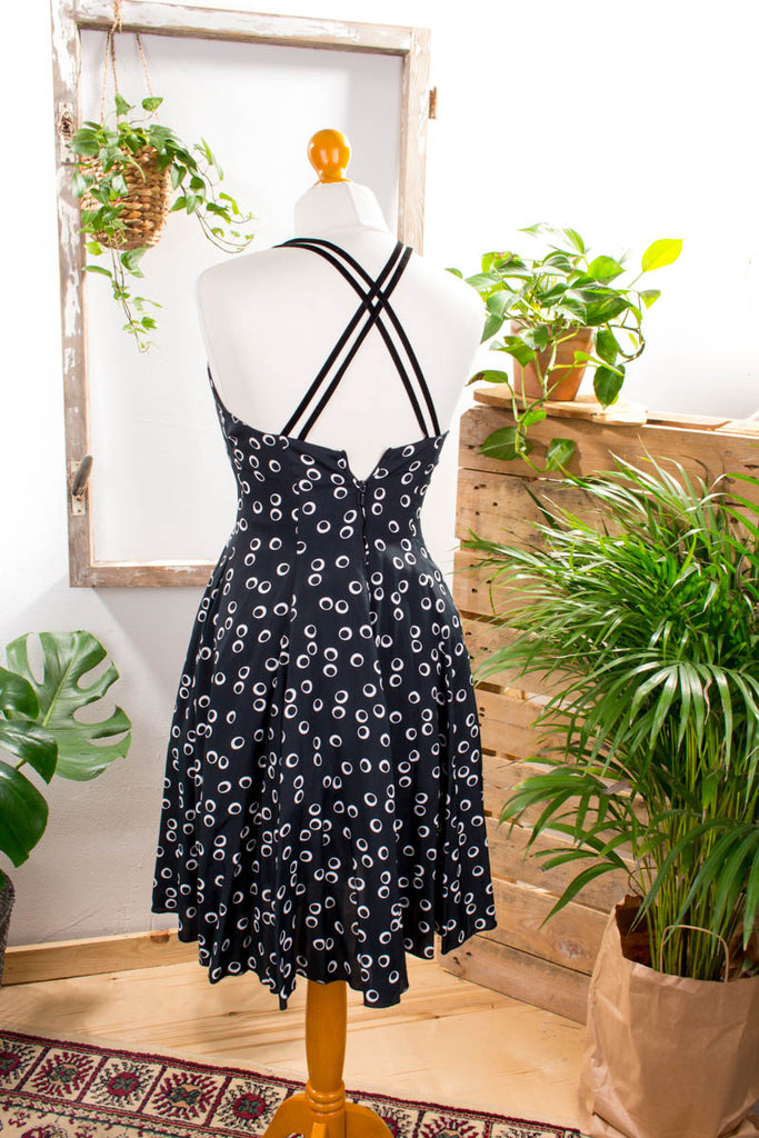 Sommerkleid schwarz punkte Viskose 90er Boho Frau Rockabilly S 36-38 schwarz vintageberlin.de
