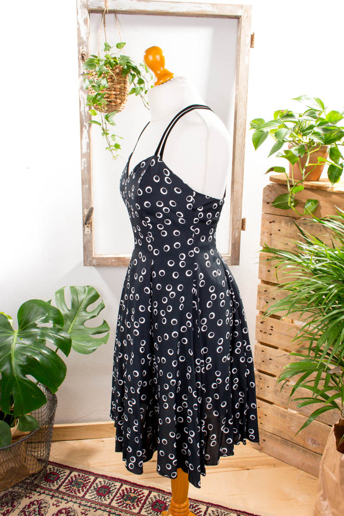 Sommerkleid schwarz punkte Viskose 90er Boho Frau Rockabilly S 36-38 schwarz vintageberlin.de