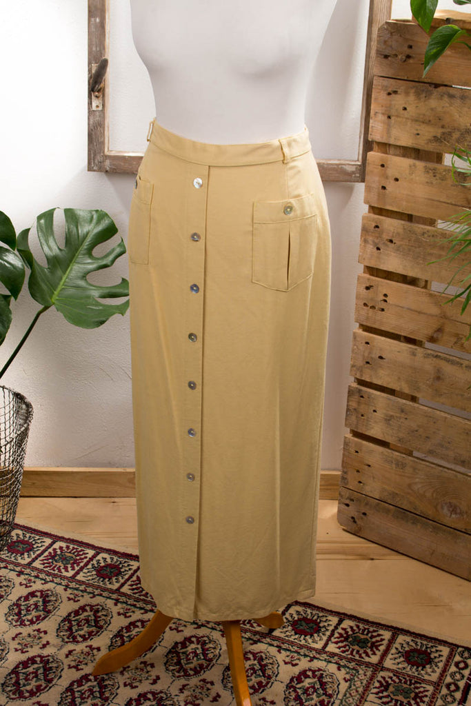 Viskose Midirock vanille Default Title 90er beige Boho Frau gelb M 40-42 vintageberlin.de