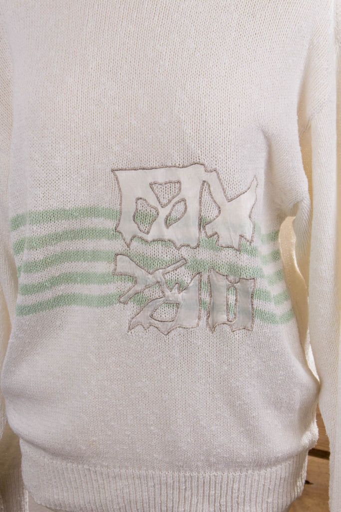 Vintage Pulli weiß bestickt 90er Frau M 40-42 S 36-38 Sekretärin weiß vintageberlin.de