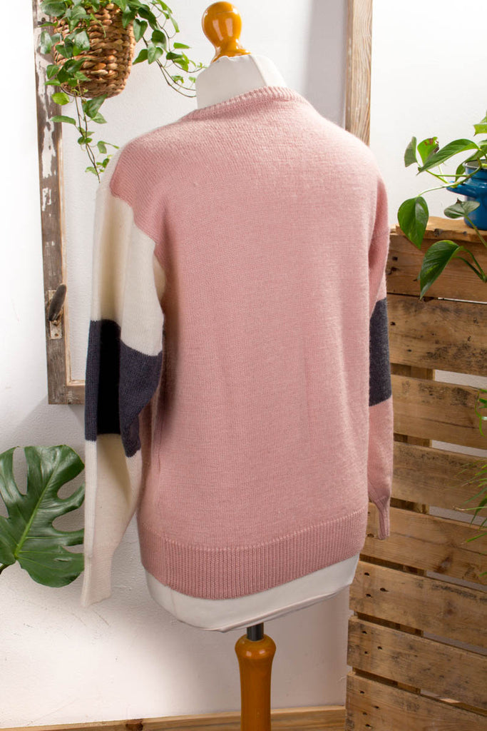 Wollpulli rosa grau 90er Frau grau M 40-42 rosa S 36-38 Sekretärin vintageberlin.de