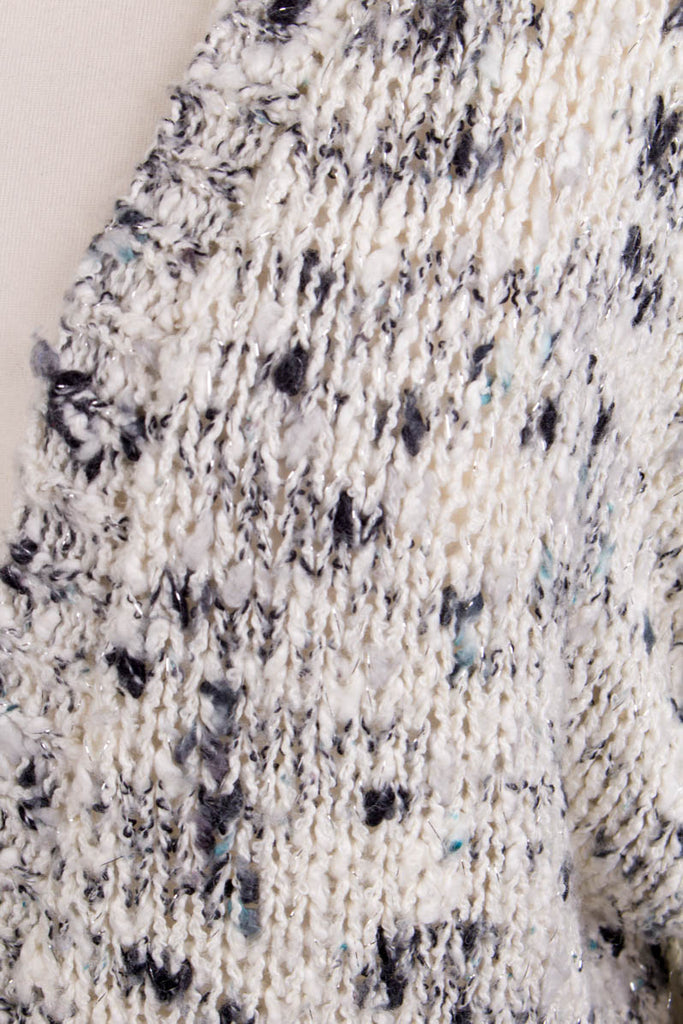 Strickjacke weiß meliert 80er 90er Boho Frau grau L 44-46 M 40-42 S 36-38 Unisize vintageberlin.de