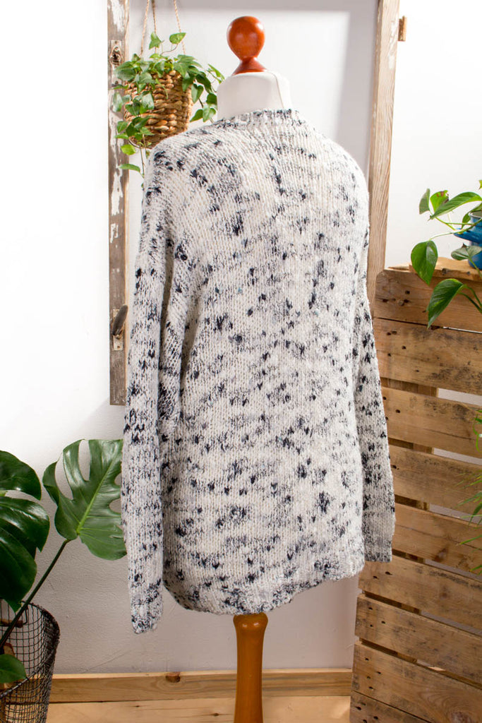 Strickjacke weiß meliert 80er 90er Boho Frau grau L 44-46 M 40-42 S 36-38 Unisize vintageberlin.de