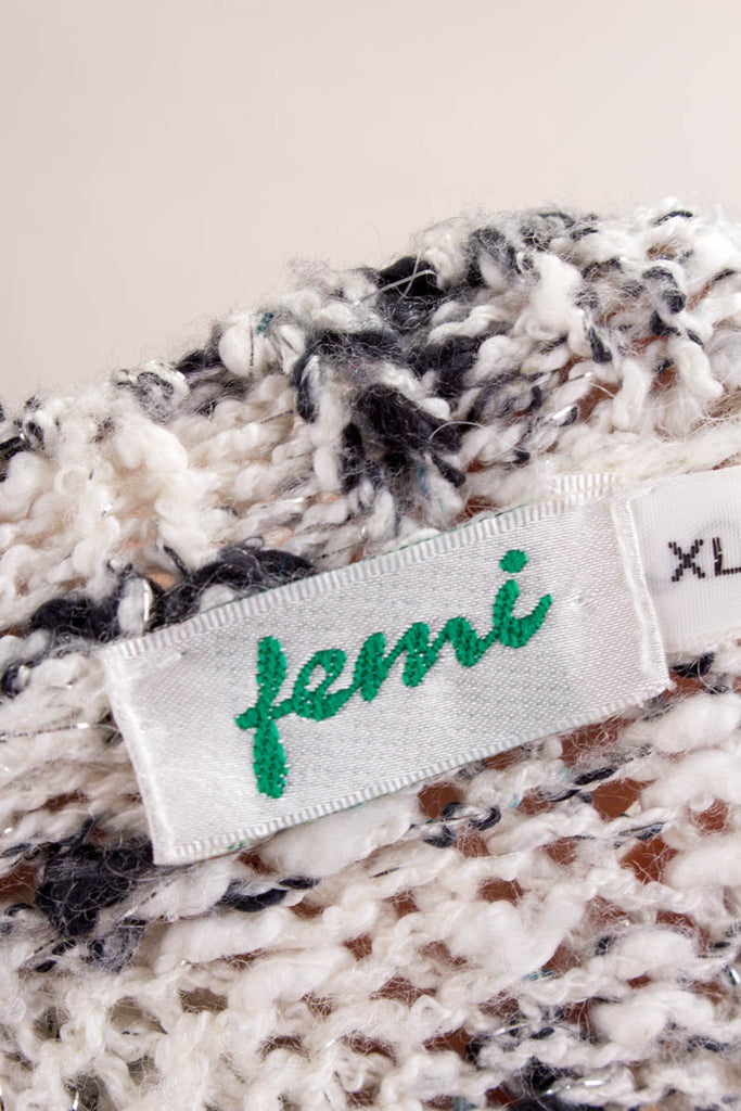 Strickjacke weiß meliert 80er 90er Boho Frau grau L 44-46 M 40-42 S 36-38 Unisize vintageberlin.de