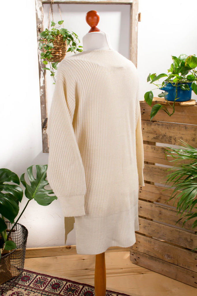 Pulloverkleid creme Perlen 80er 90er beige Frau L 44-46 M 40-42 S 36-38 Sekretärin weiß vintageberlin.de