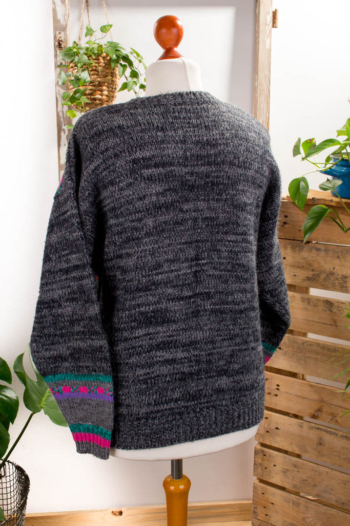 Vintage Pullover Blättermuster 90er bunt Frau M 40-42 Sekretärin vintageberlin.de