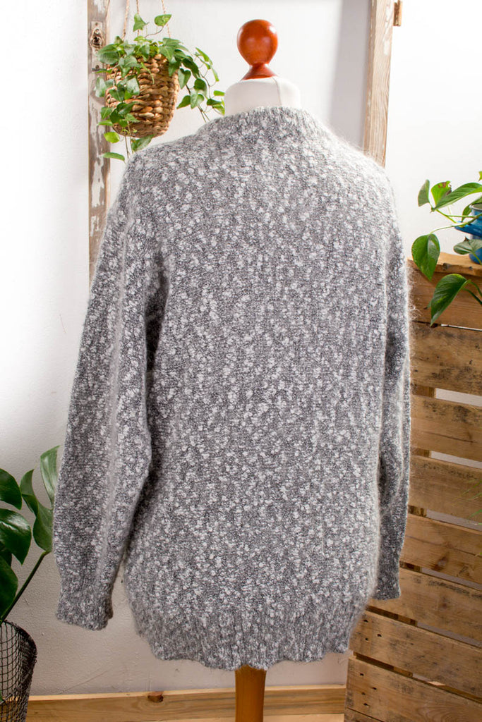 Mohair Pullover grau bestickt 80er 90er Boho Frau grau L 44-46 M 40-42 Sekretärin Unisize vintageberlin.de