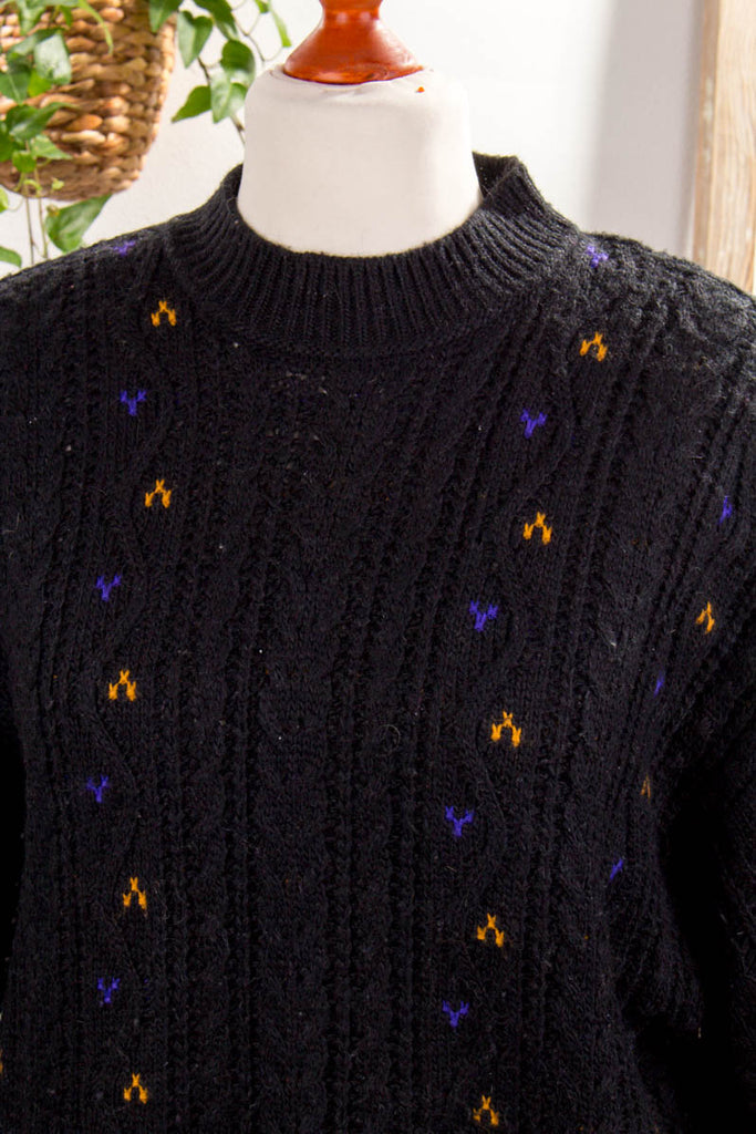 Boyfriend Strickpulli schwarz Wollmix 80er 90er Boho Frau L 44-46 M 40-42 schwarz Unisize vintageberlin.de