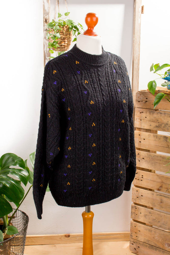 Boyfriend Strickpulli schwarz Wollmix 80er 90er Boho Frau L 44-46 M 40-42 schwarz Unisize vintageberlin.de